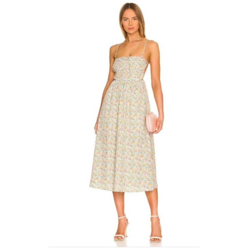 For Love and Lemons Raleigh Midi Poplin Dress Size L NWT Floral Poppy